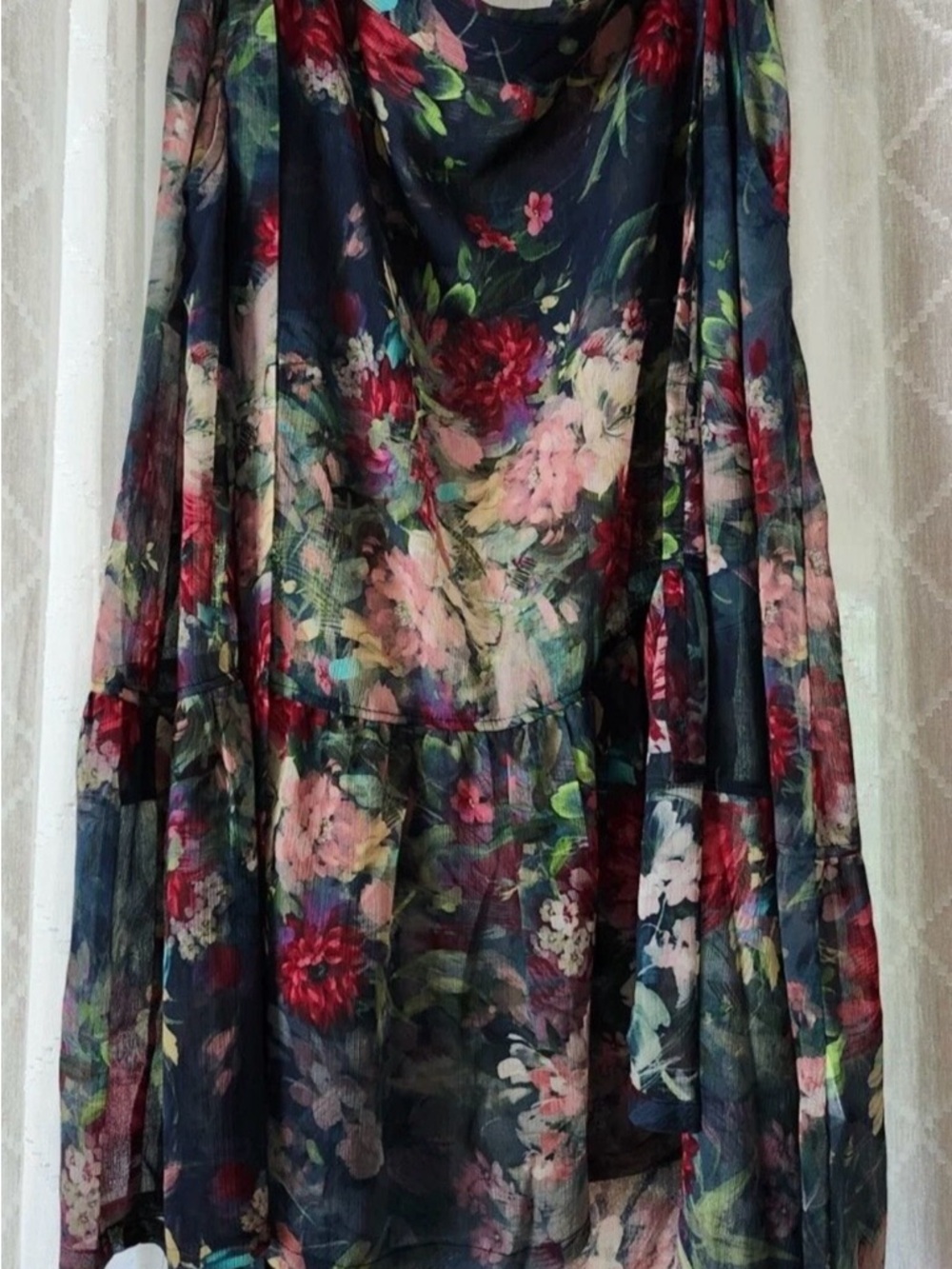 NWT Alembika Floral Tie-Waist Chiffon Midi Skirt - Navy Floral - Picture 2 of 3